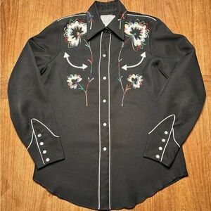 H BAR C CALIFORNIA RANCHWEAR Vintage Men's 16 Black Western Country Shirt